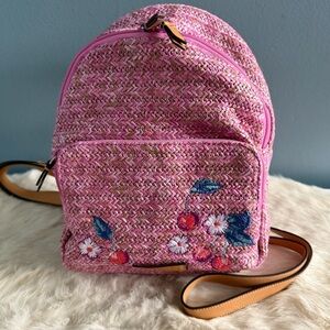 Vera Bradley Straw Pink Cherry Double Compartment Small Backpack